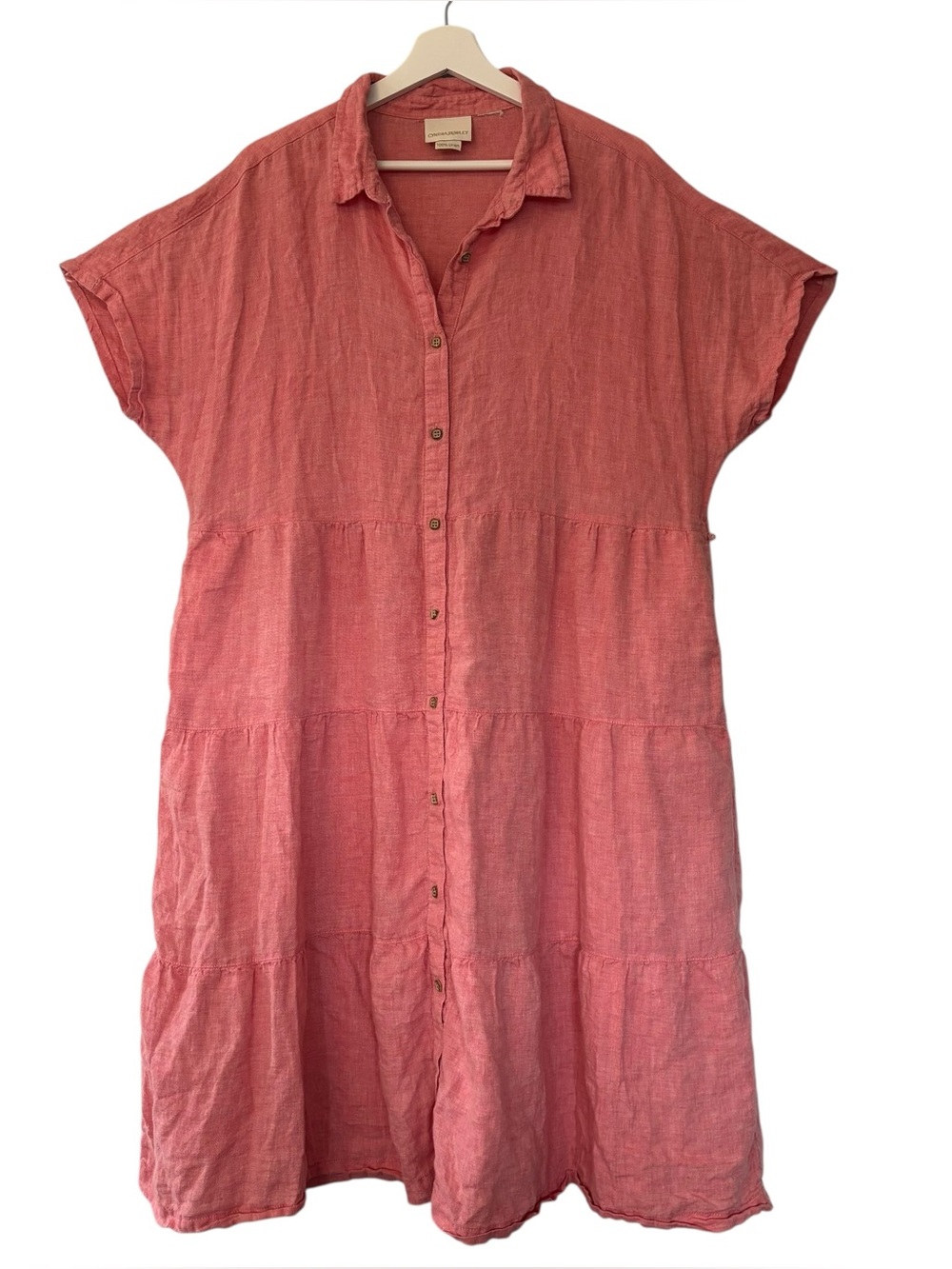 Cynthia Rowley 100% Linen Tiered Shirt Dress Coral Women’s Size XL Belt Loop